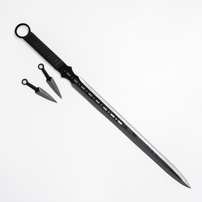 Fire and Steel - Beginner's Ninjato with Throwing Knife Set (Battle Ready)