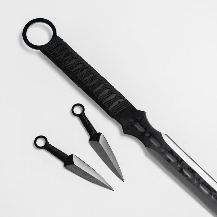 Fire and Steel - Beginner's Ninjato with Throwing Knife Set (Battle Ready)