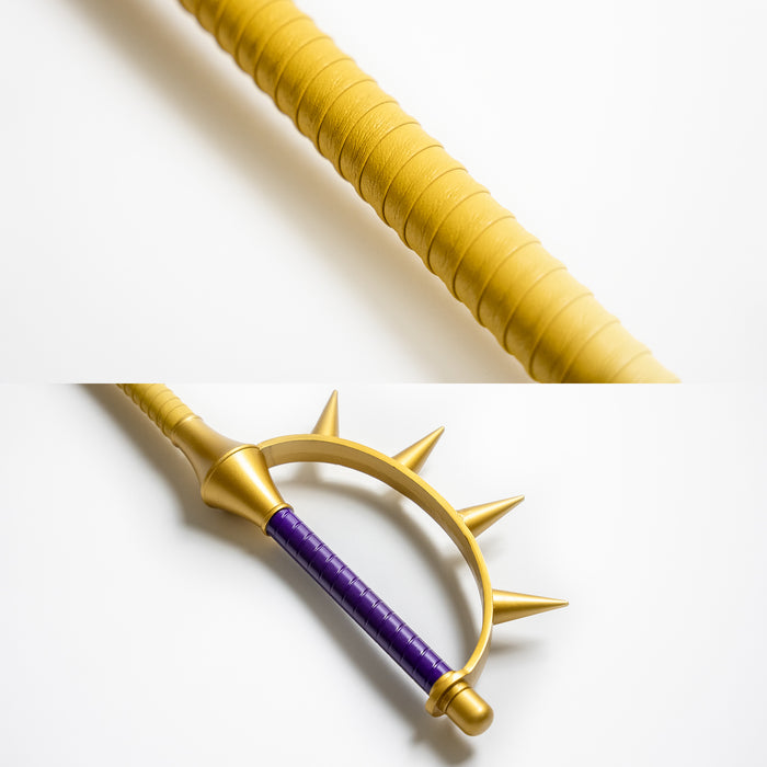 Closeups of the Divine Axe wielded by Escanor from the anime and manga series Seven Deadly Sins.