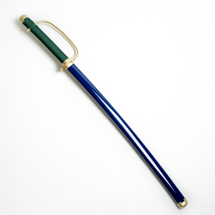 Shank’s Gryphon Saber from the anime One Piece. It has a green and gold handle with a deep blue sheath and a black blade.