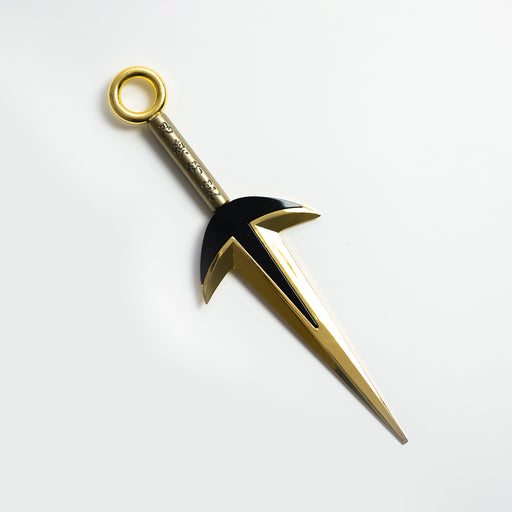 Flying Thunder God Kunai - A golden kunai with black detailing and an etched handle.