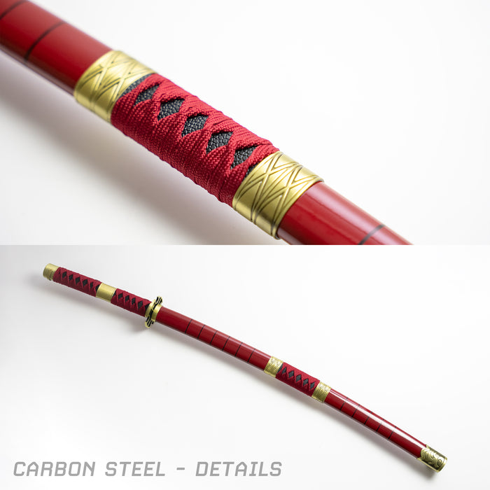 Details of Zoro's Sandai Kitetsu from One Piece - closeups of the sheath, and the sword fully sheathed.