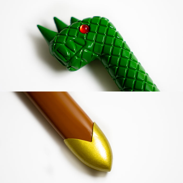 Detailed closeups of the dragon head and sheath of Meliodas’ Dragon Handle broken sword from the anime and manga series Seven Deadly Sins.