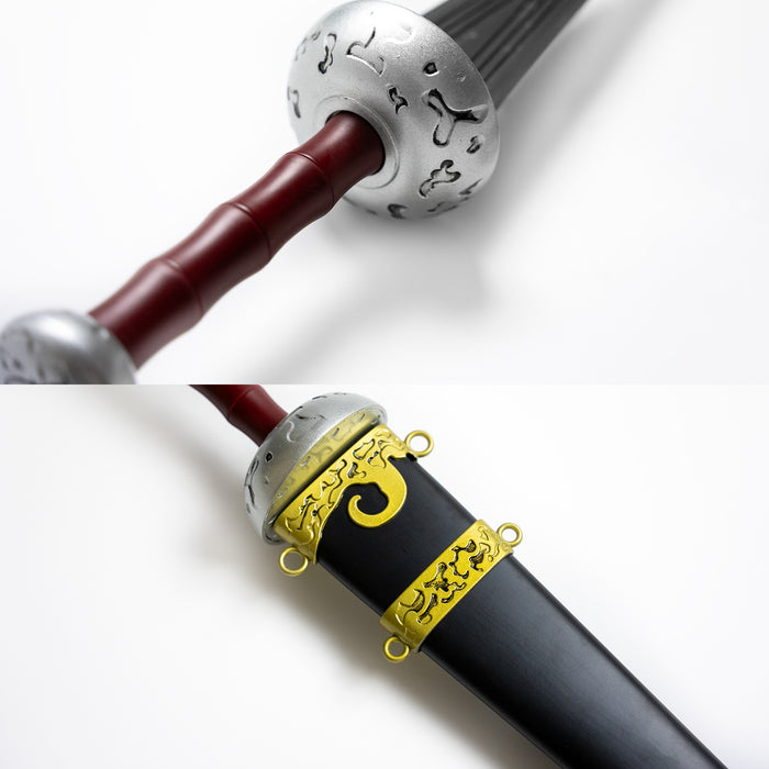Details of the guard and sheath of Meliodas’ sword given by Liz in the anime and manga series Seven Deadly Sins. It resembles a gladius or cinquedea.