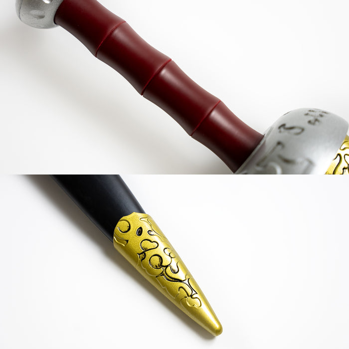 Details of the handle and tip of the sheath of Melioda's Liz's sword.