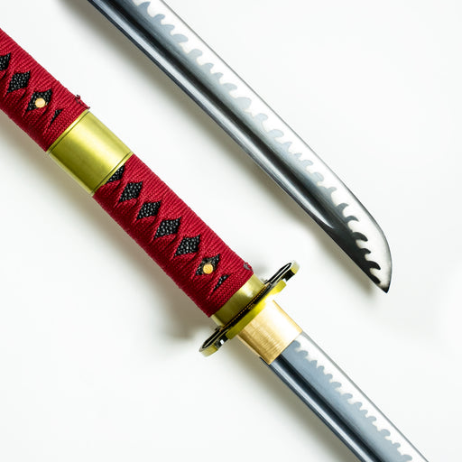 Roronoa Zoro's Sandai Kitetsu Katana from One Piece anime. Closeup of the blade and handle.